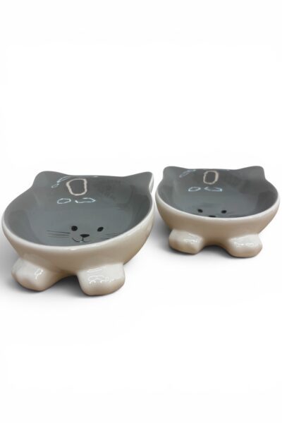Flamingo Puzi Grey Bowl – ceramiczna miska dla kota na podwyższeniu