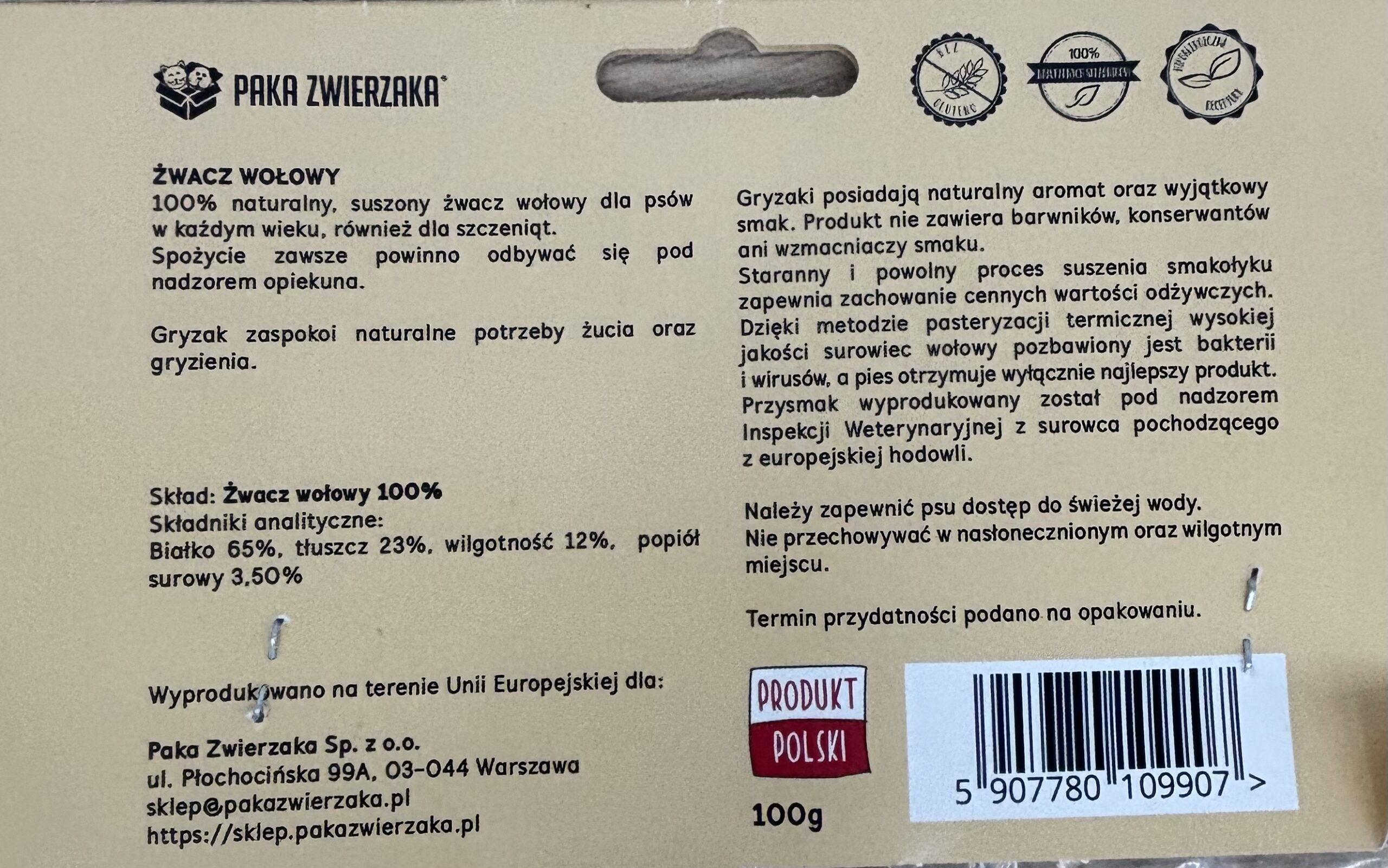 Żwacz wołowy PAKA ZWIERZAKA - 100g - obrazek 2